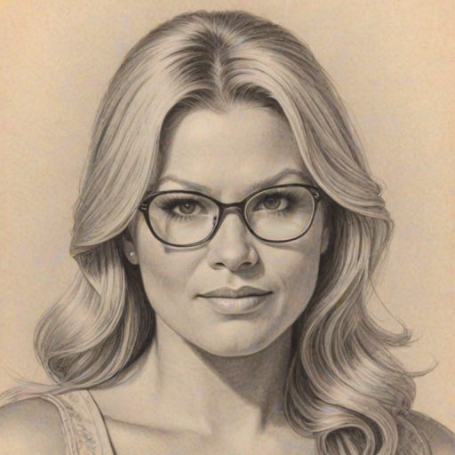 Superb Beth Phoenix, pencil sketch, portrait of Dazzling woman 1973s in glasses, hair style beatnik, outline, clear lines, fine lines, 8k