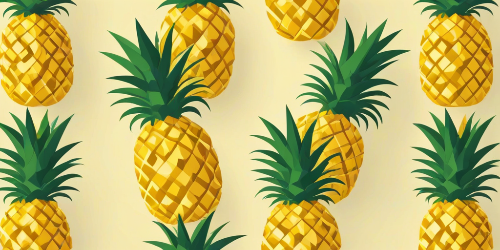 Create a flat, stylized illustration of a pineapple with a geometric design, featuring a vibrant yellow color against a transparent background.