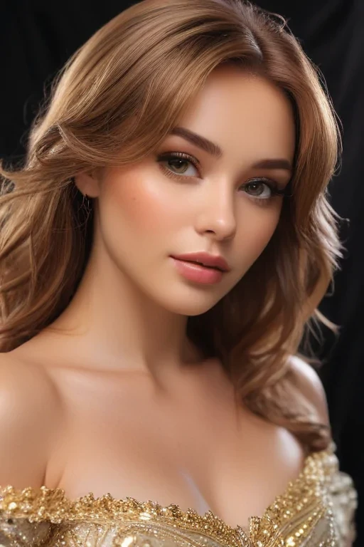 Elegant Portrait of a Young Woman in a Stunning Golden Dress