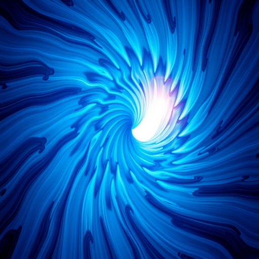 Create a vibrant abstract design featuring a swirling pattern of blue tones resembling a sun, using a Canon EOS R5 with a 50mm f/1.2 lens, aperture set to f/4, ISO 100, and a shutter speed of 1/125s, captured from a top-down view with soft natural lighting to enhance clarity and color depth.