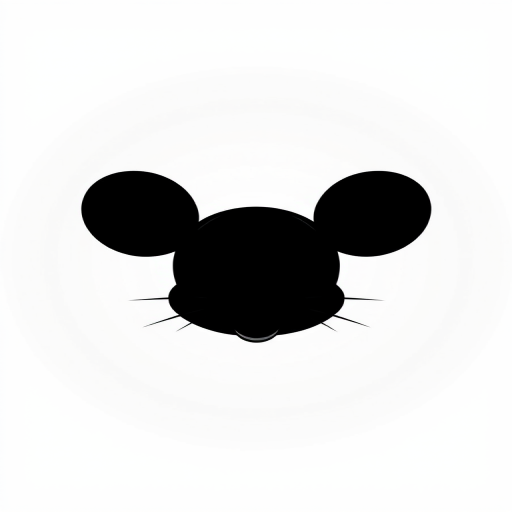 Generate a clean, high-resolution vector image of a simplified cartoon mouse head silhouette, focus on smooth curves and minimal detail, use a soft gradient for depth, camera settings: ISO 100, aperture f/8, shutter speed 1/125s, camera view: centered and close-up, camera style: digital illustration, camera type: graphic design software.