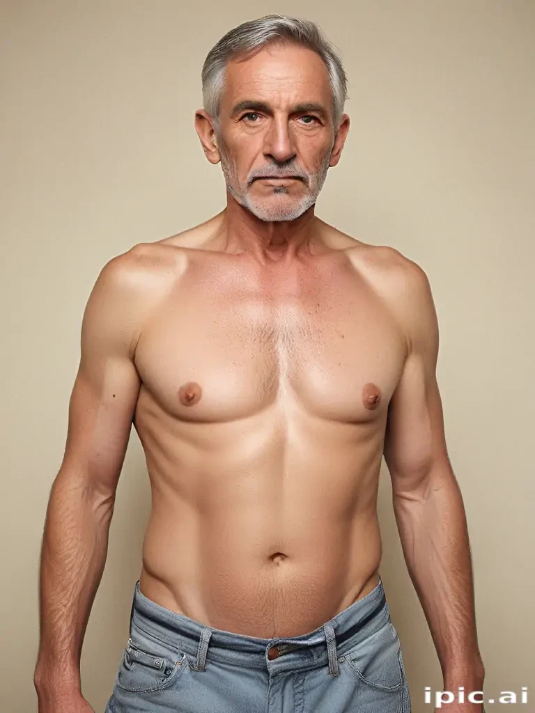 shirtless old man