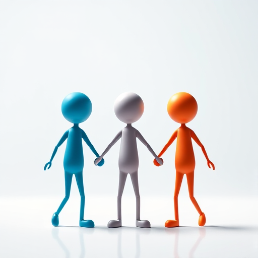 Generate a high-quality vector illustration of three stick figures holding hands, with vibrant colors, clean lines, and a transparent background, using a 50mm lens at f/4, ISO 100, and a shallow depth of field for crisp detail.