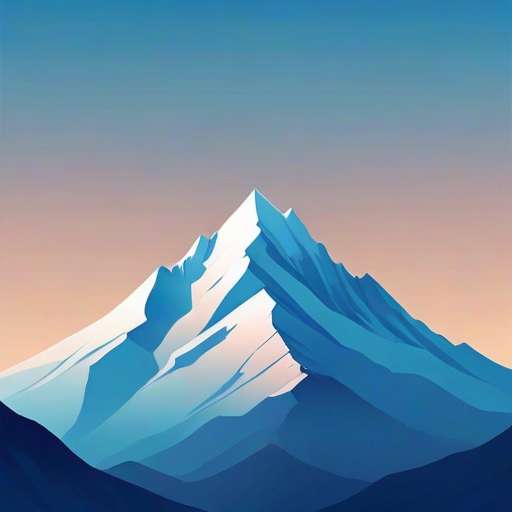 create a minimalist vector illustration of a snow-capped mountain peak against a gradient blue sky with simpler shapes and fewer details
