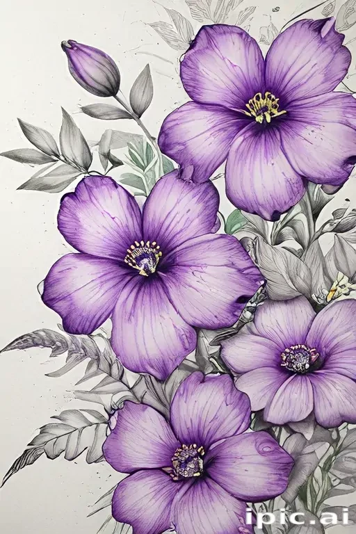 purple flowers drawing