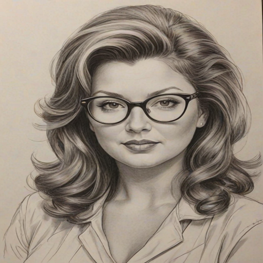 Delightful Abby Lee Miller, pencil sketch, portrait of Gorgeous woman 1955s in glasses, hair style beatnik, outline, clear lines, fine lines, 8k