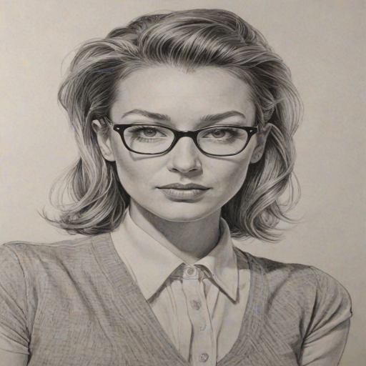 Fascinating Natalie Zea, pencil sketch, portrait of Captivating woman 1948s in glasses, hair style beatnik, outline, clear lines, fine lines, 8k