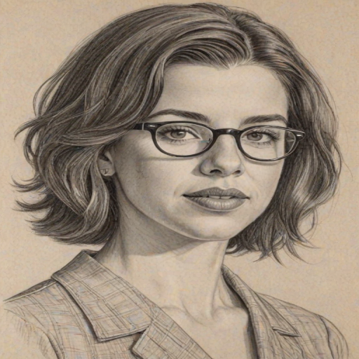Beauteous Heather Matarazzo, pencil sketch, portrait of Enchanting woman 1924s in glasses, hair style beatnik, outline, clear lines, fine lines, 8k