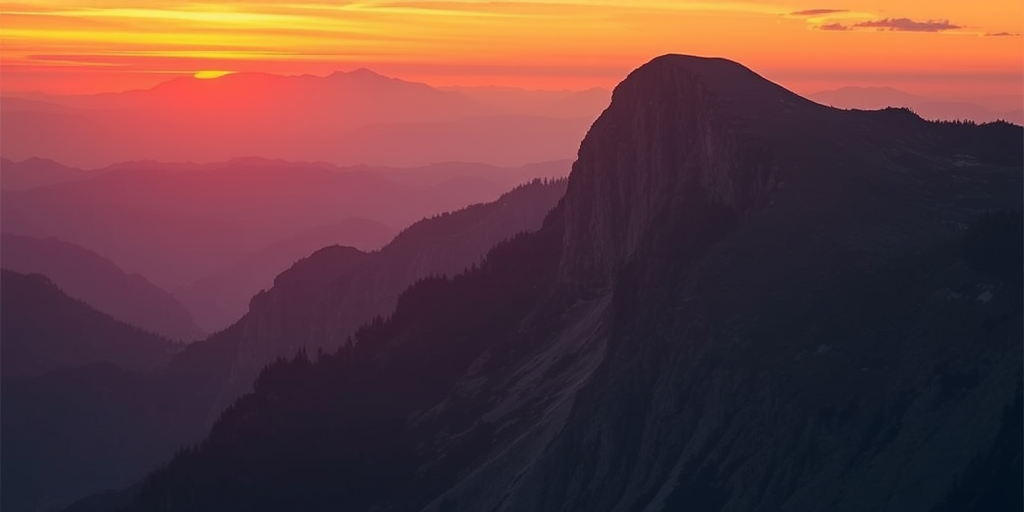 Create a highly detailed close-up image of a serene mountain landscape at sunrise with vibrant colors, utilizing a full-frame DSLR camera, 50mm lens, f/1.8 aperture, ISO 100, shutter speed 1/60 sec, HDR imaging style for enhanced brightness and contrast.