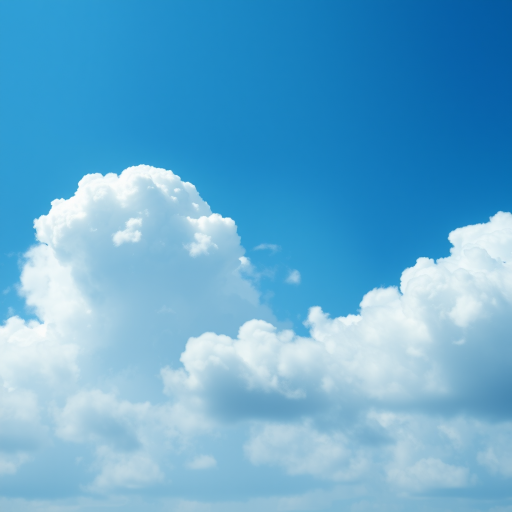 create a digital illustration of fluffy white clouds on a gradient blue background, shot with a DSLR camera at f/8 aperture, 50mm lens, ISO 100, with a depth of field to enhance the cloud texture and saturation