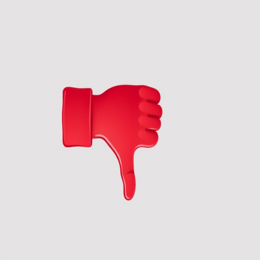 Create a high-resolution illustration of a red thumbs down gesture with a smooth gradient, using a 50mm lens, f/2.8 aperture, ISO 100, shot from a slightly elevated angle with soft lighting, in a vector art style.