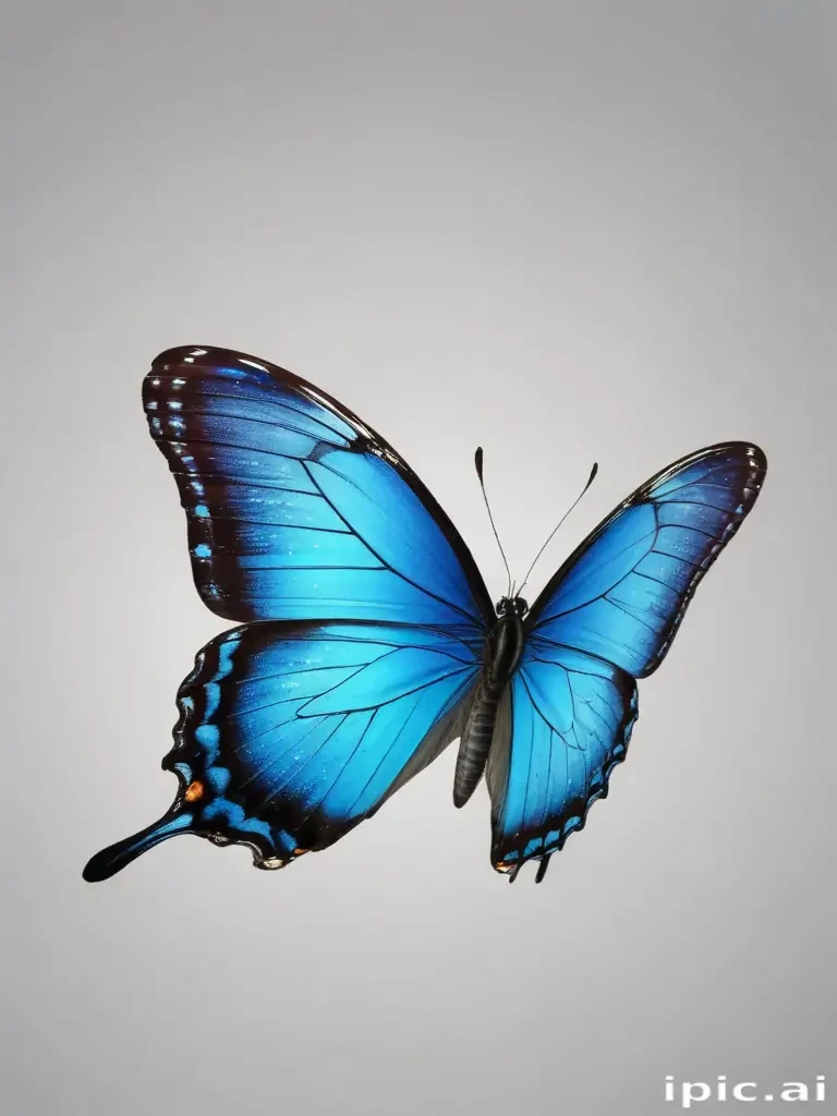 Stunning Blue Butterfly Displaying Vibrant Colors Against a Soft Gray ...