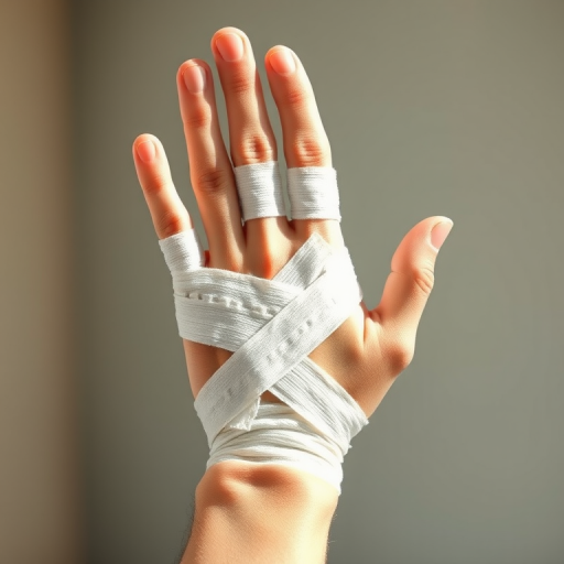 create a detailed vector illustration of a hand with bandages, using a high-resolution camera, ISO 100, f/2.8 aperture, 50mm lens in natural light, focusing on the texture and details of the bandages and skin.