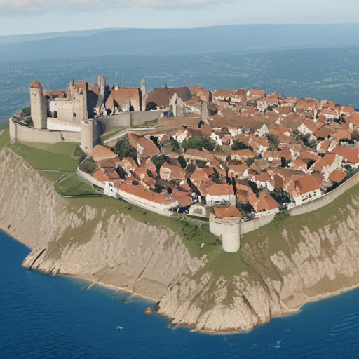 city plan of medieval town on the hill with lord's castle on top