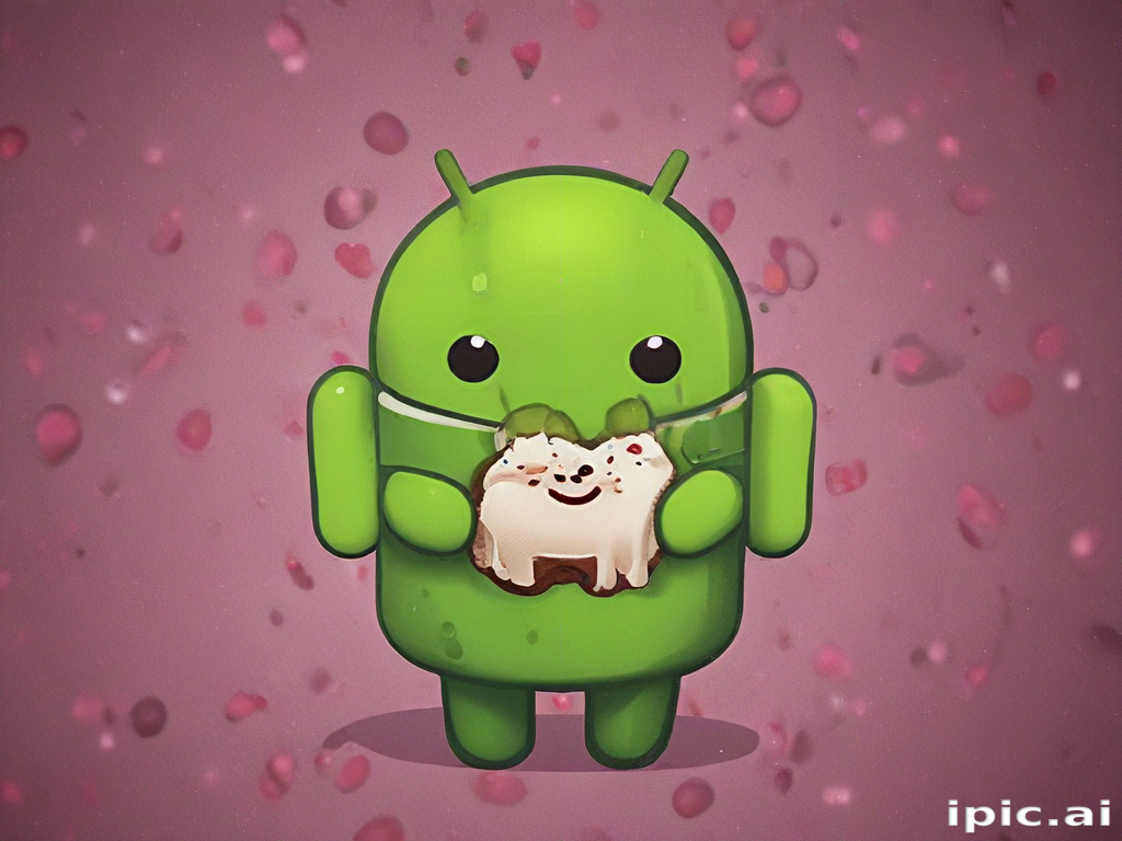 Android Box Character Android Character Joyfully Holding Adorable Cat Figurines with a Cute ...