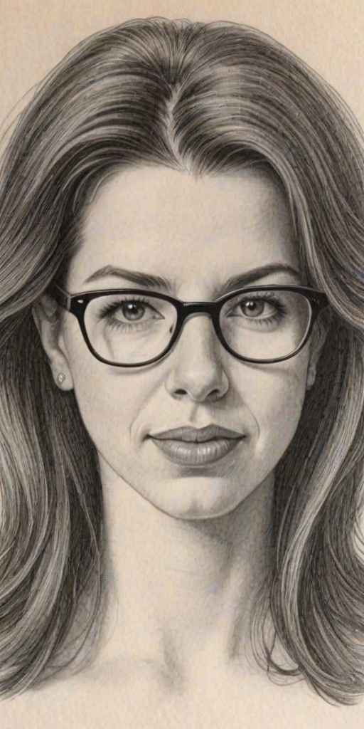 Beauteous Heather Matarazzo, pencil sketch, portrait of Appealing woman 1978s in glasses, hair style beatnik, outline, clear lines, fine lines, 8k