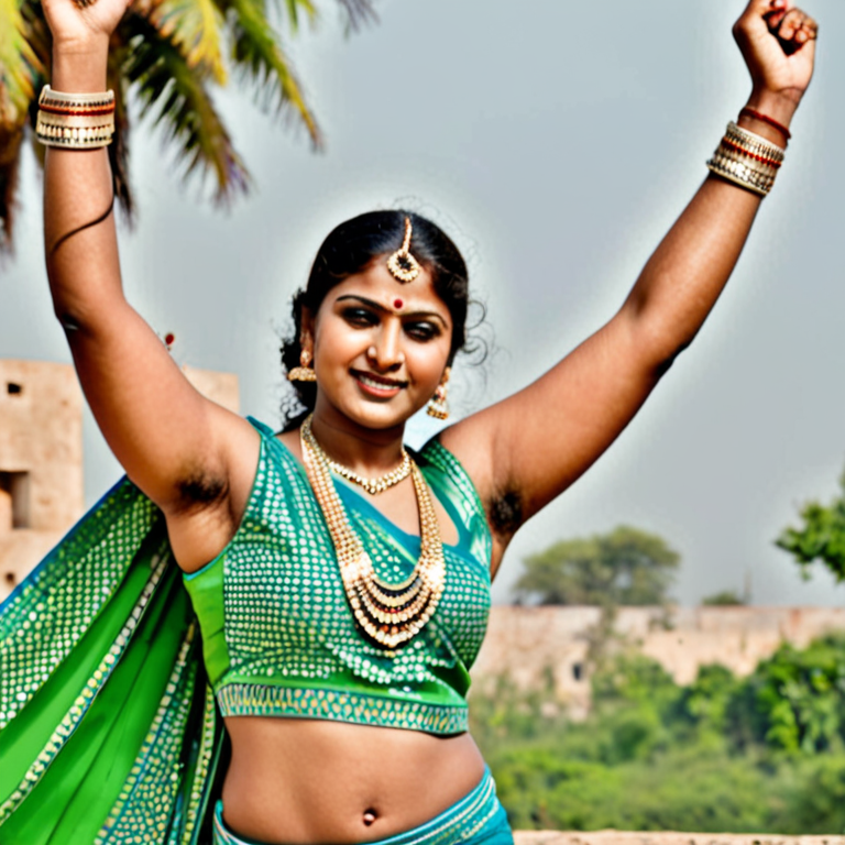 Indian women, sleeveless saree, arms up, hairy armpit, group of women