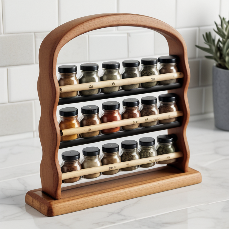 wooden spice rack with spices