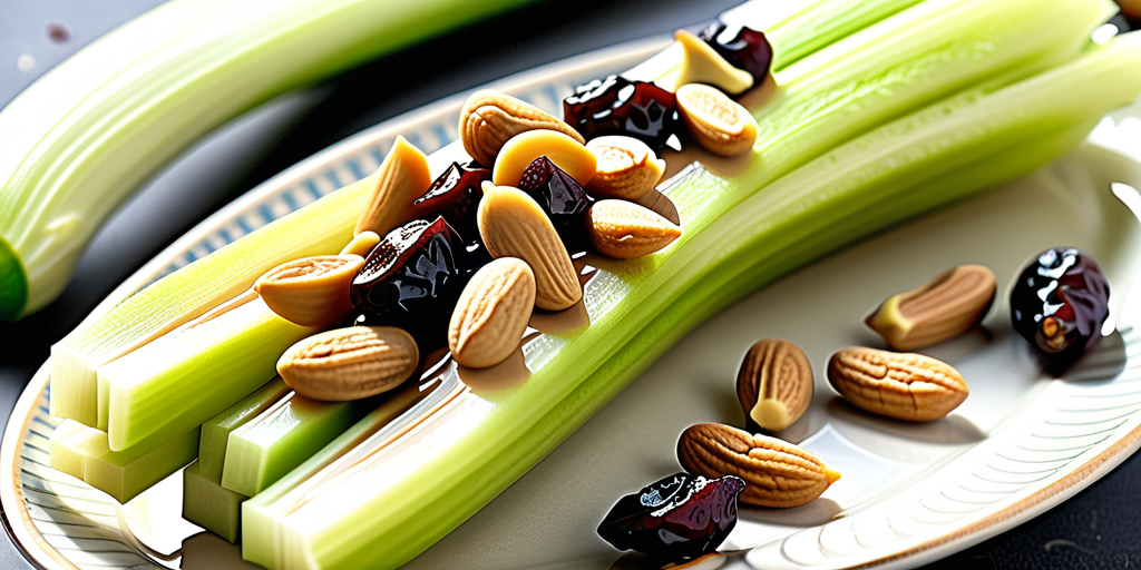 celery with peanut butter and raisins