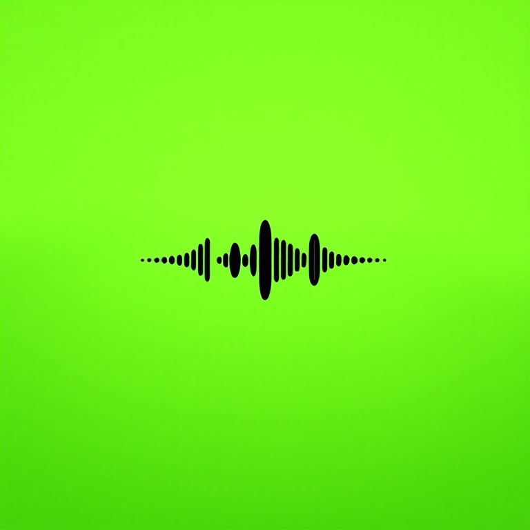 Create an image of a minimalistic black logo of three horizontal sound waves centered on a vibrant green background, using a DSLR camera with a 50mm lens, aperture set at f/1.8, ISO 100, and a resolution of 300 DPI for high quality.