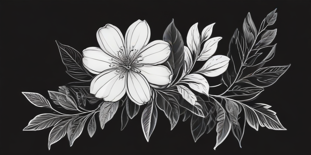Elegant Black and White Floral Design Featuring a Central Blossom and ...