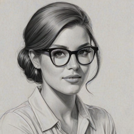 Alluring Cassadee Pope, pencil sketch, portrait of Wonderful woman 1944s in glasses, hair style beatnik, outline, clear lines, fine lines, 8k