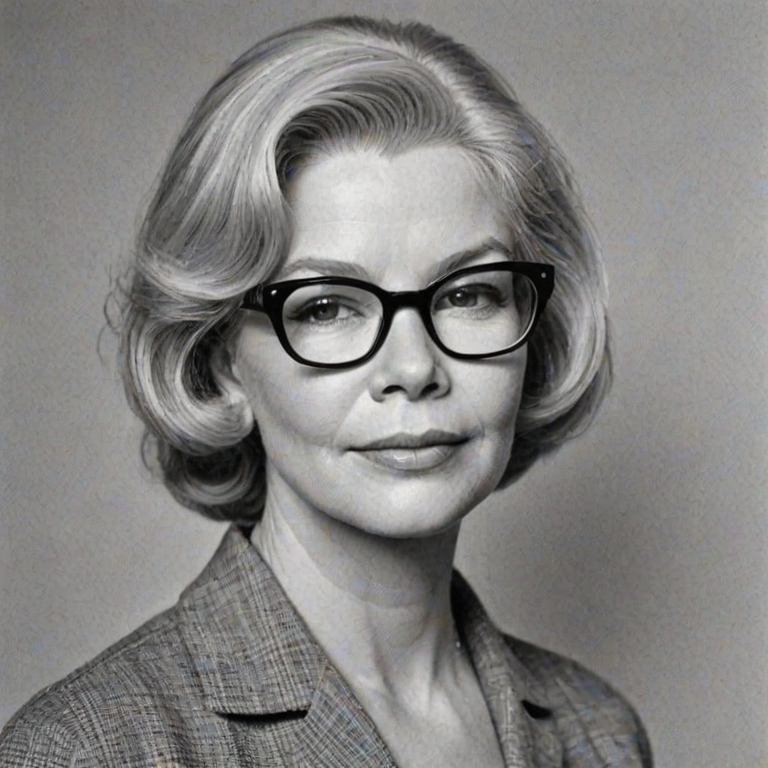 Stunning Ellen Burstyn, pencil sketch, portrait of Ravishing woman 1960s in glasses, hair style beatnik, outline, clear lines, fine lines, 8k