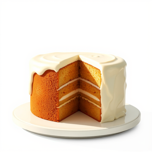 Create a highly detailed illustration of a layered cake with a glossy white icing, front view, captured with a DSLR camera at f/2.8 aperture, 50mm lens, natural light for soft shadows, and vibrant colors.