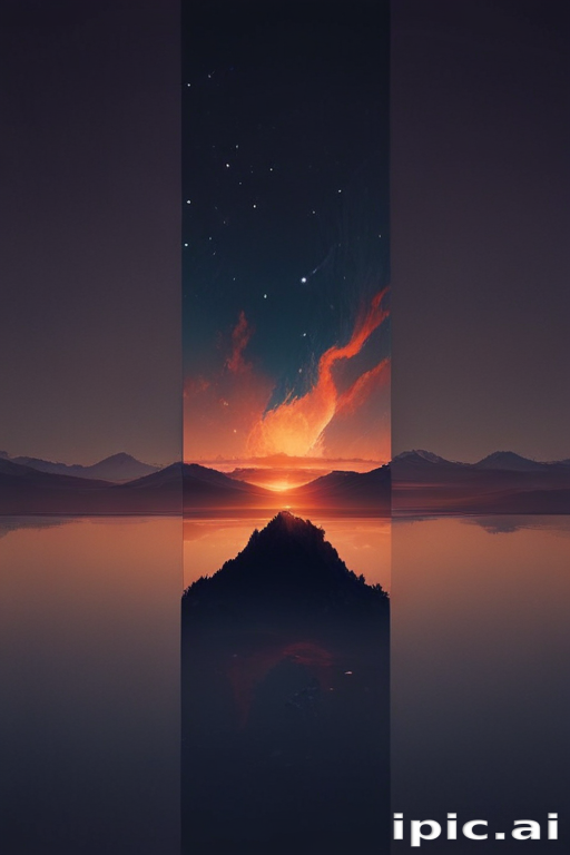 Stunning Sunset Reflection Over a Serene Lake Surrounded by Mountains