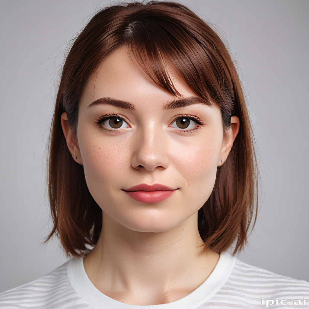 Portrait of a Young Woman with Brown Hair and Natural Makeup
