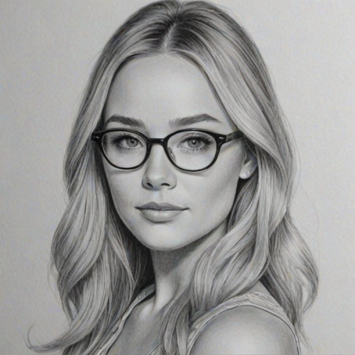 Resplendent Katrina Bowden, pencil sketch, portrait of Stunning woman 1963s in glasses, hair style beatnik, outline, clear lines, fine lines, 8k