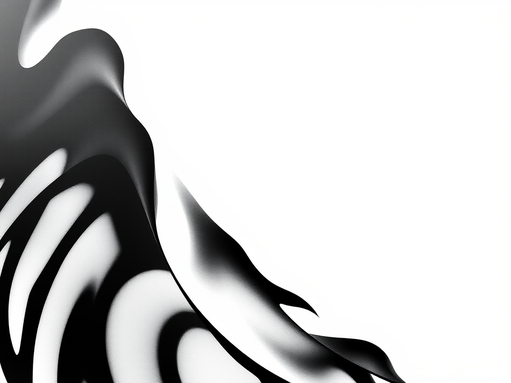 Create an abstract black pattern on a white background, using a DSLR camera with a 50mm lens at f/1.8, ISO 100, and a high dynamic range setting, shot from a straight-on view with soft natural lighting to enhance details and contrast.