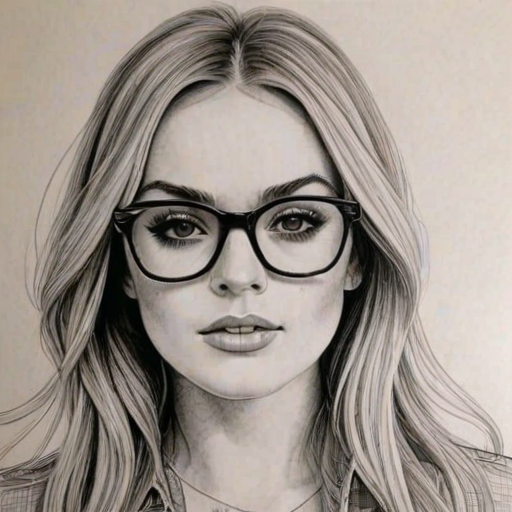Beauteous Lindsey Lohan, pencil sketch, portrait of Attractive woman 1967s in glasses, hair style beatnik, outline, clear lines, fine lines, 8k
