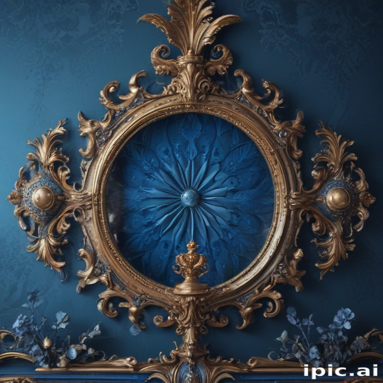 Elegant Ornate Frame with Blue Floral Design Against Dark Wall
