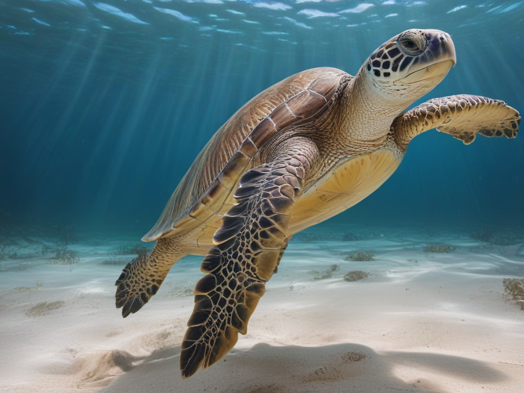 A Majestic Sea Turtle Gracefully Gliding Through Crystal Clear Ocean ...