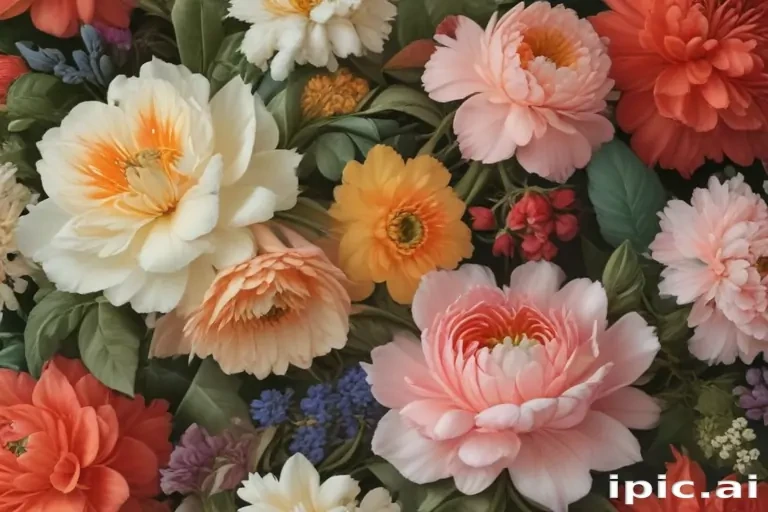 Vibrant Floral Arrangement Featuring a Variety of Colorful Blossoms and ...