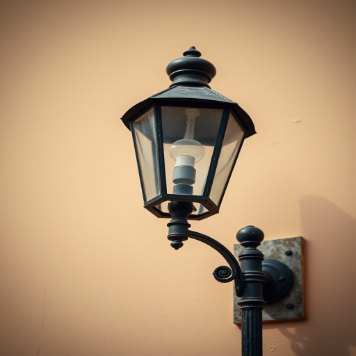 create a high-resolution image of an antique street lamp on a solid background, using a DSLR camera with a 50mm lens, aperture set to f/2.8, ISO 100, and a soft focus style to enhance light and shadow details