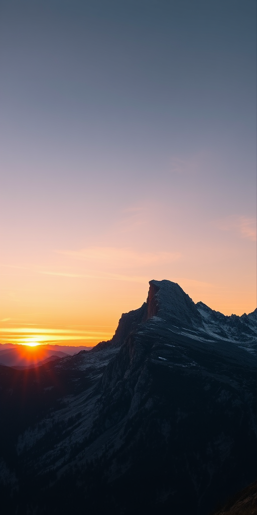Create a high-resolution portrait of a majestic mountain landscape during sunrise, using a Canon EOS R5 with an RF 24-70mm f/2.8L IS USM lens, aperture set to f/8, ISO 100, shutter speed 1/125 sec, wide-angle view, and HDR imaging style to enhance details and colors.