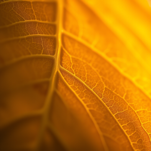 macro photograph of a illuminated leaf with detailed texture and veins, natural light, f/2.8 aperture, 1/200 second shutter speed, ISO 100, 50mm lens, slight vignette effect, captured with a DSLR camera