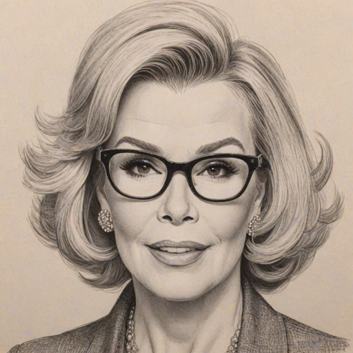 Enticing Joan Rivers, pencil sketch, portrait of Sublime woman 1958s in glasses, hair style beatnik, outline, clear lines, fine lines, 8k