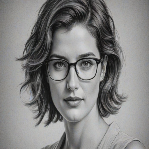 Exquisite Cobie Smulders, pencil sketch, portrait of Wonderful woman 1955s in glasses, hair style beatnik, outline, clear lines, fine lines, 8k