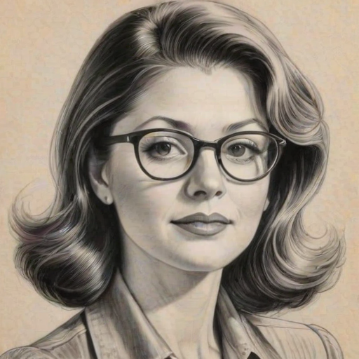 Gorgeous Jane Leeves, pencil sketch, portrait of Superb woman 1939s in glasses, hair style beatnik, outline, clear lines, fine lines, 8k