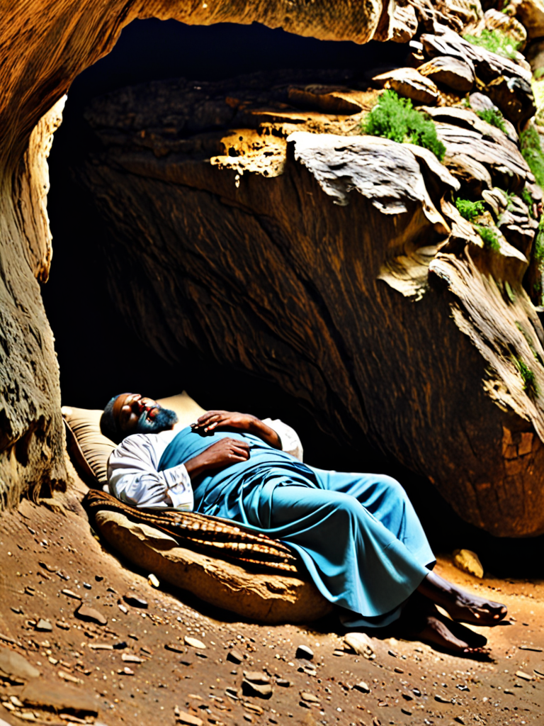 Prophet Elijah sleeping in the cave