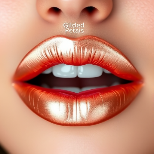 Metallic rose gold lips with a foiled effect, named "Gilded Petals," offering intense pigmentation and a mirror-like reflective surface