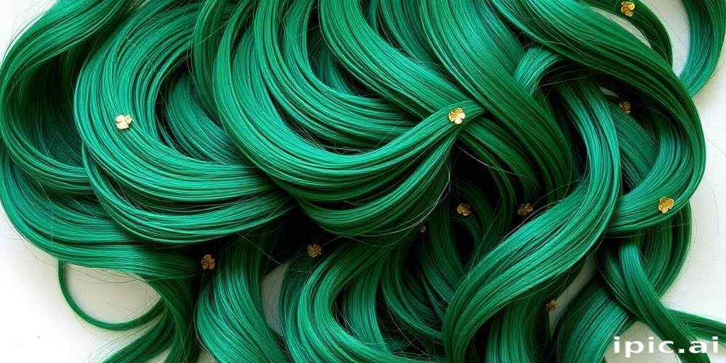 Striking emerald green mermaid waves named "Enchanted Forest" flow gracefully down to the waist, adorned with tiny leaf-shaped clips and shimmering golden accents