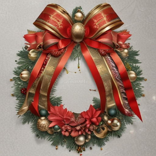 Beautifully Decorated Holiday Wreath with Red Bow and Festive Ornaments