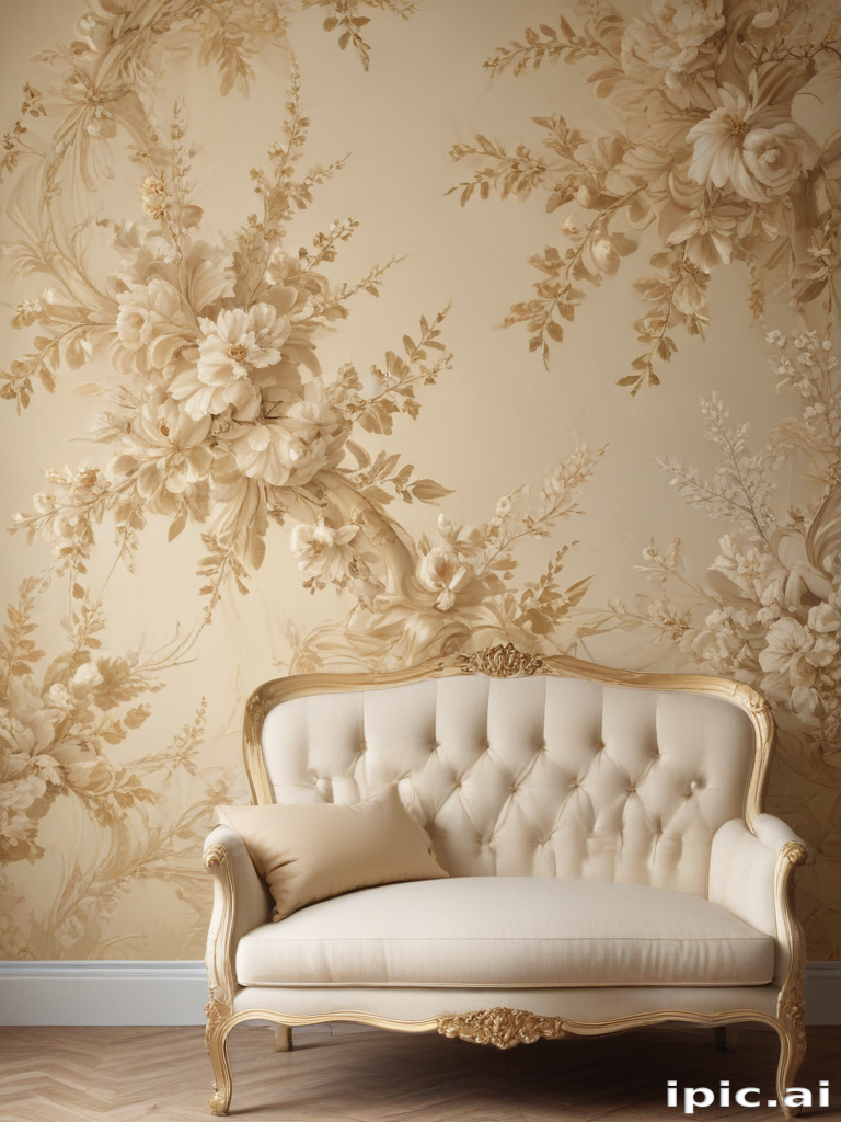Elegant Floral Wallpaper with a Vintage Cream Sofa in a Cozy Room