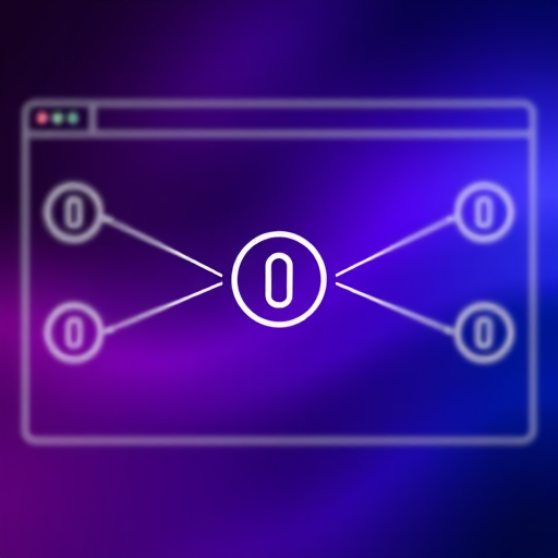 Create a digital illustration of a web page displaying a central link icon connected to multiple smaller link icons, using a blurred gradient background of deep purple and blue, shot with a Canon EOS R5, 50mm lens, f/2.8 aperture, ISO 200, focusing on crisp lines and vibrant colors.