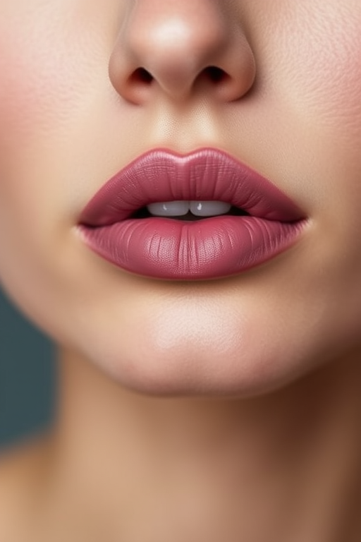 Velvet-matte mauve lips exude understated elegance in the "Whisper Soft" style, showcasing a muted pink-purple hue with a smooth, powdery finish that creates a soft-focus effect, perfect for achieving a sophisticated and polished look that's suitable for both professional settings and romantic occasions