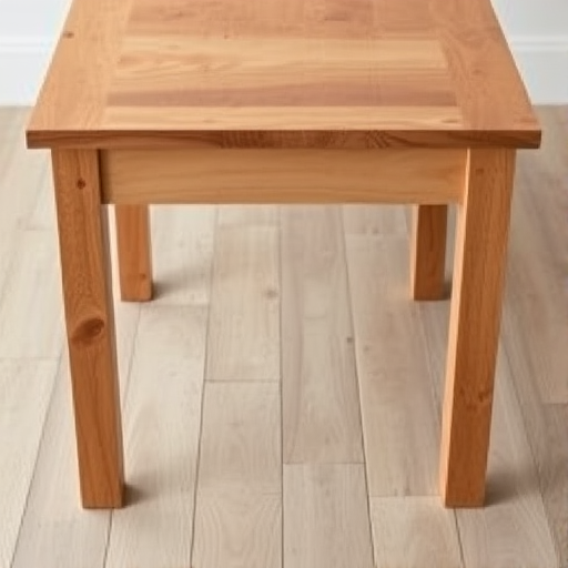 Generate a high-quality image of a wooden table with a smooth tabletop and straight legs, using a DSLR camera with a 50mm lens, f/2.8 aperture, ISO 100, 1/60 sec shutter speed, captured from a slightly elevated angle to emphasize depth and texture.